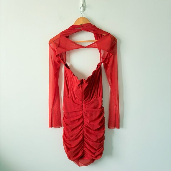 Oh Polly Nirvana Long Sleeved Ruched Mini Dress NWT Red Size 10 - Picture 6 of 9